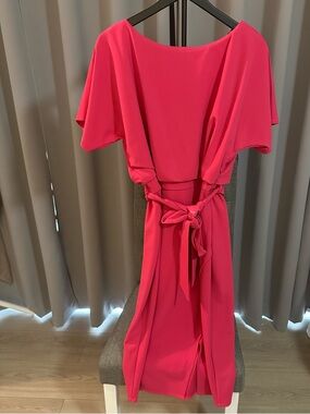 Kensie Hot Pink Midi Dress with Tie-Waist